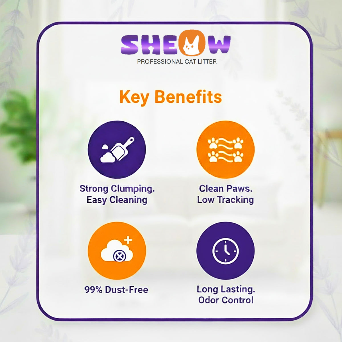 Sheow Premium Bentonite Cat Litter | Lavender-Scented, Low-Dust, Fast-